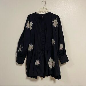 Free People Tunic Dress Women Size Large Black Floral Mari Dress Oversized fit